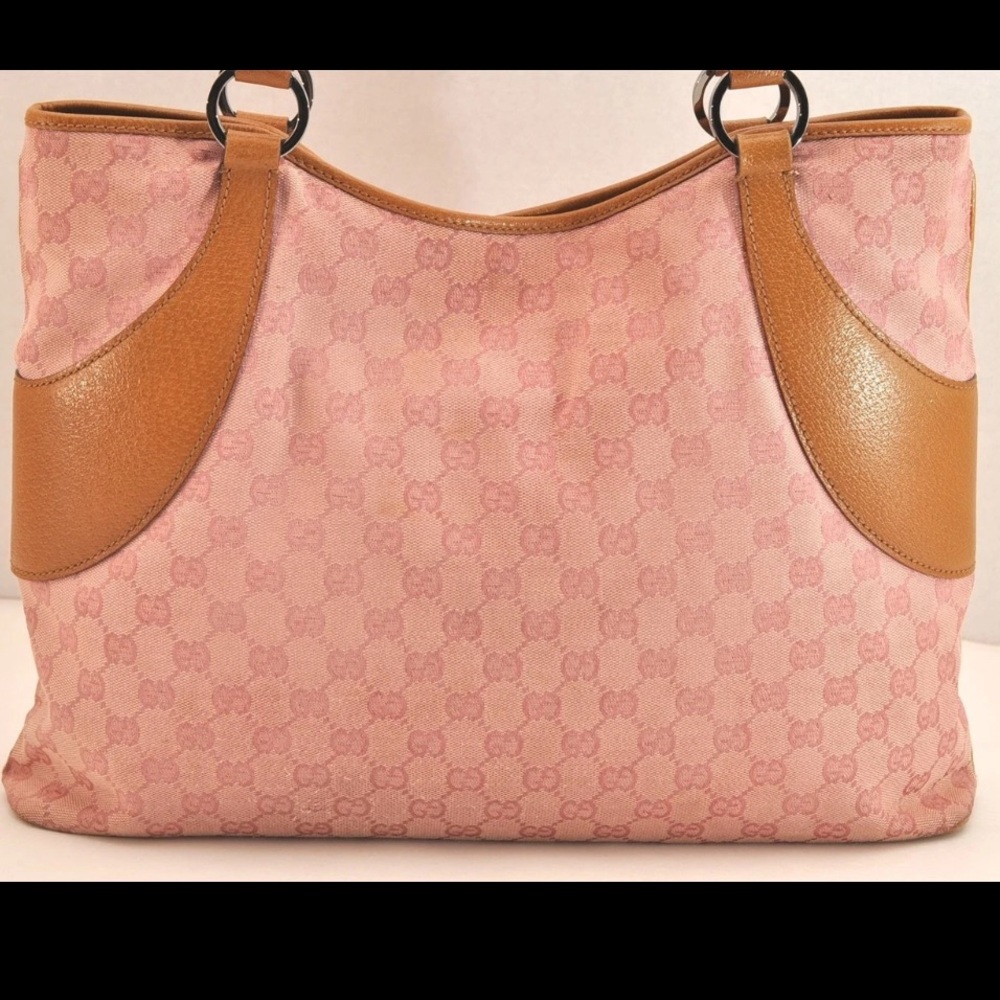 GUCCI Shoulder Hand Tote Bag GG Canvas Leather Pink - Picture 3 of 10